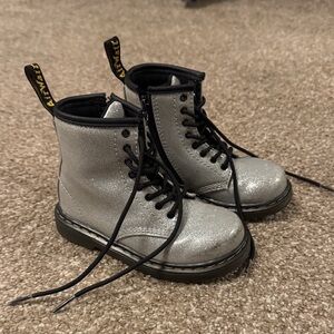 Dr. Martens Shimmering Silver Lace-Up Boots